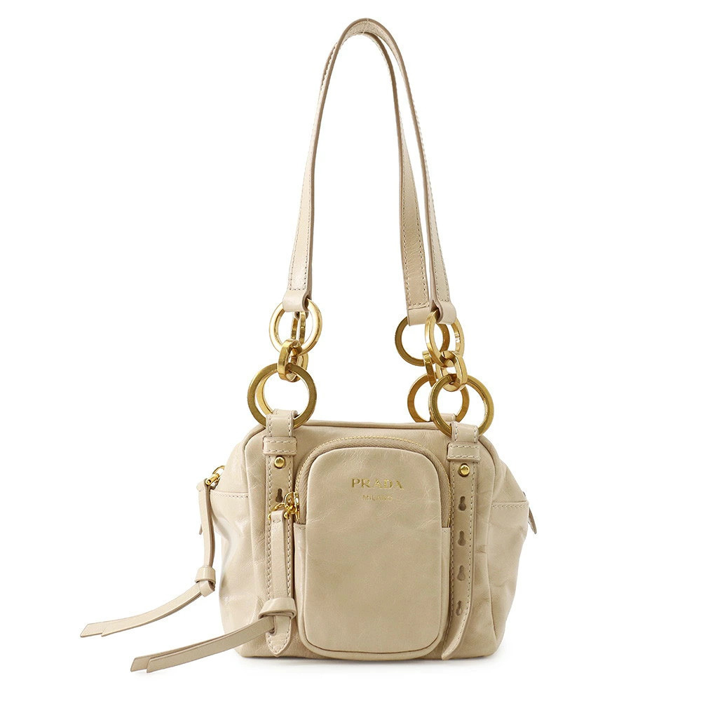 Prada Dangle Leather 2Way Shoulder Bag Tan